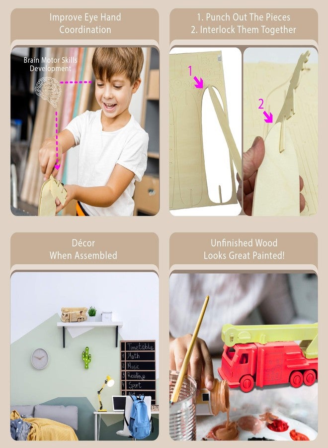 بازلد مجموعة بناء سيارة إطفاء ثلاثية الأبعاد من الخشب، لعبة ممتعة وتعليمية يمكنك تجميعها بنفسك، نموذج غير مكتمل، هواية حرفية، أحجية شاحنة إطفاء للبناء والتلوين للتزيين، عبوة من 67 قطعة - Image 3